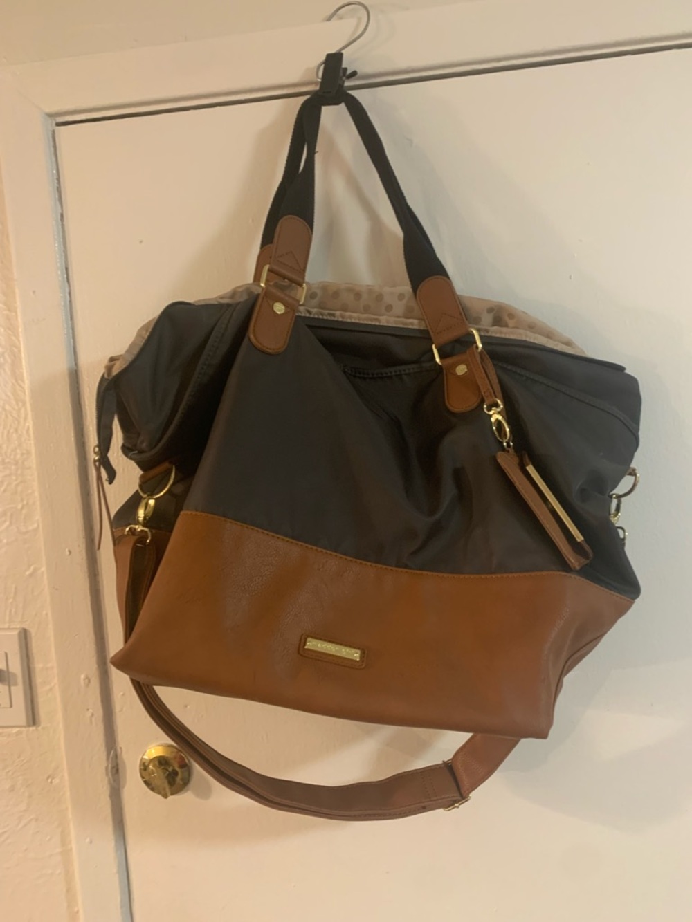 Madden Girl Two-Tone Brown and Black Tote Bag